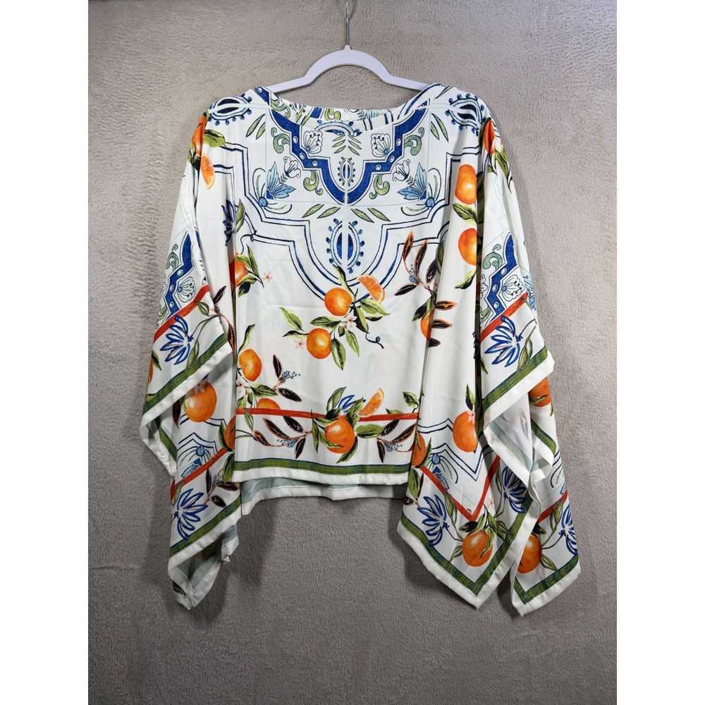 Chico's Poncho Top Women One Size Island Oranges Mediterranean Tile Print Boho